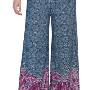 Ruby Rd Women's Tropical Border Crepe Wide Leg Pants - 3X